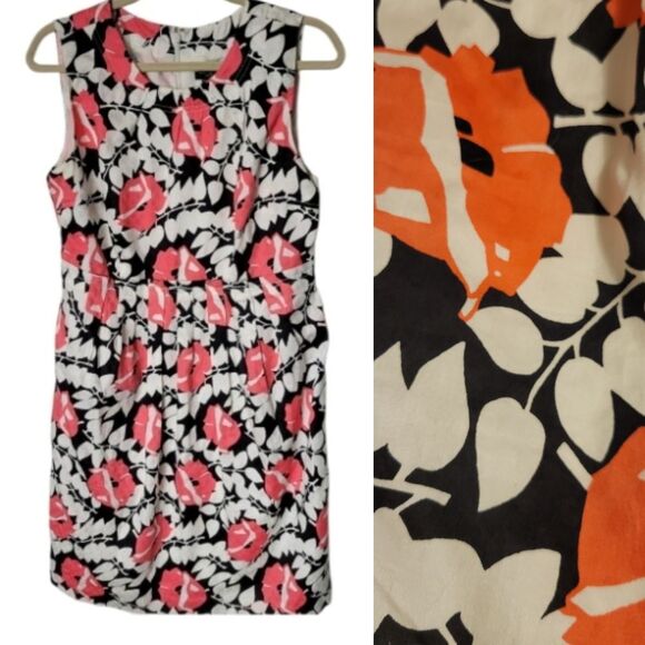 14P Ann Taylor PETITE 14 FLORAL SHEATH DRESS Coral Black White Like New - Picture 1 of 6